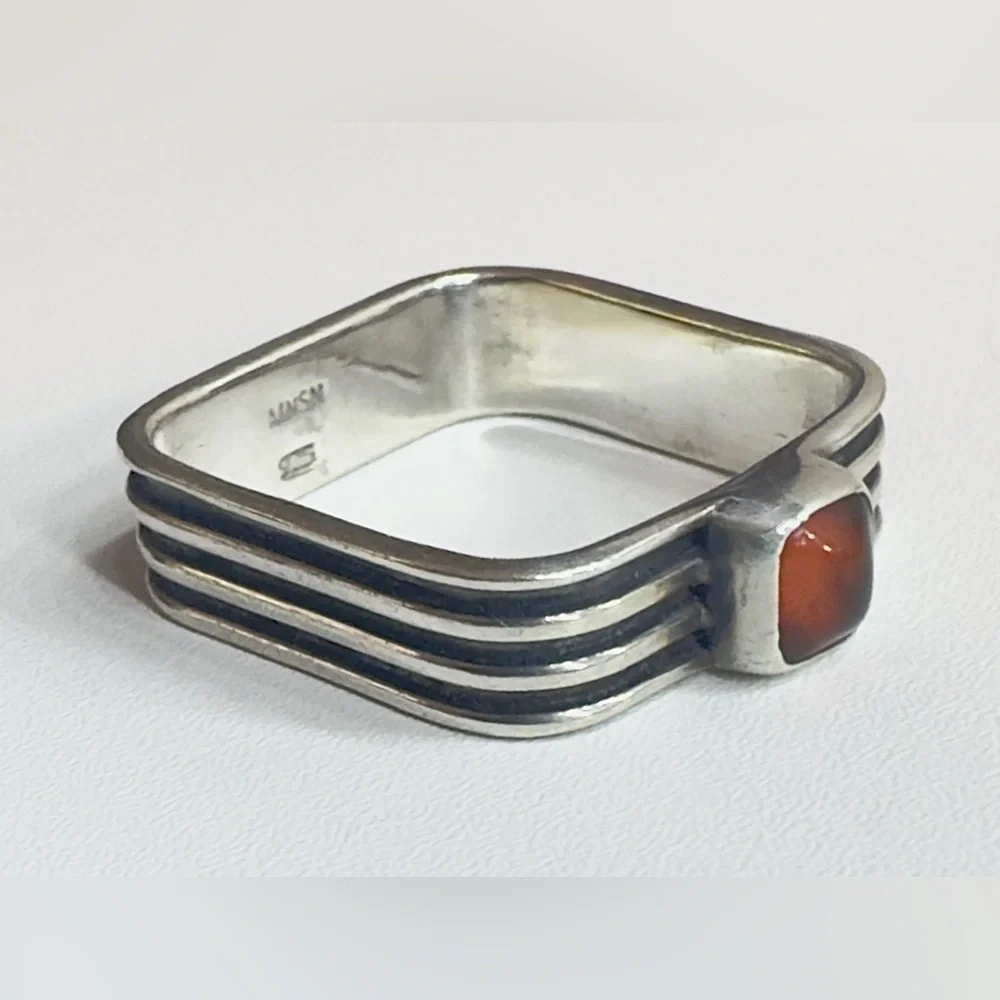 Sterling Silver 925 MNSN Square Amber Ring (6.5)